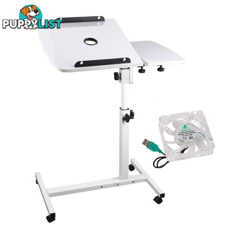 Rotating Mobile Laptop Adjustable Desk w/ USB Cooler White