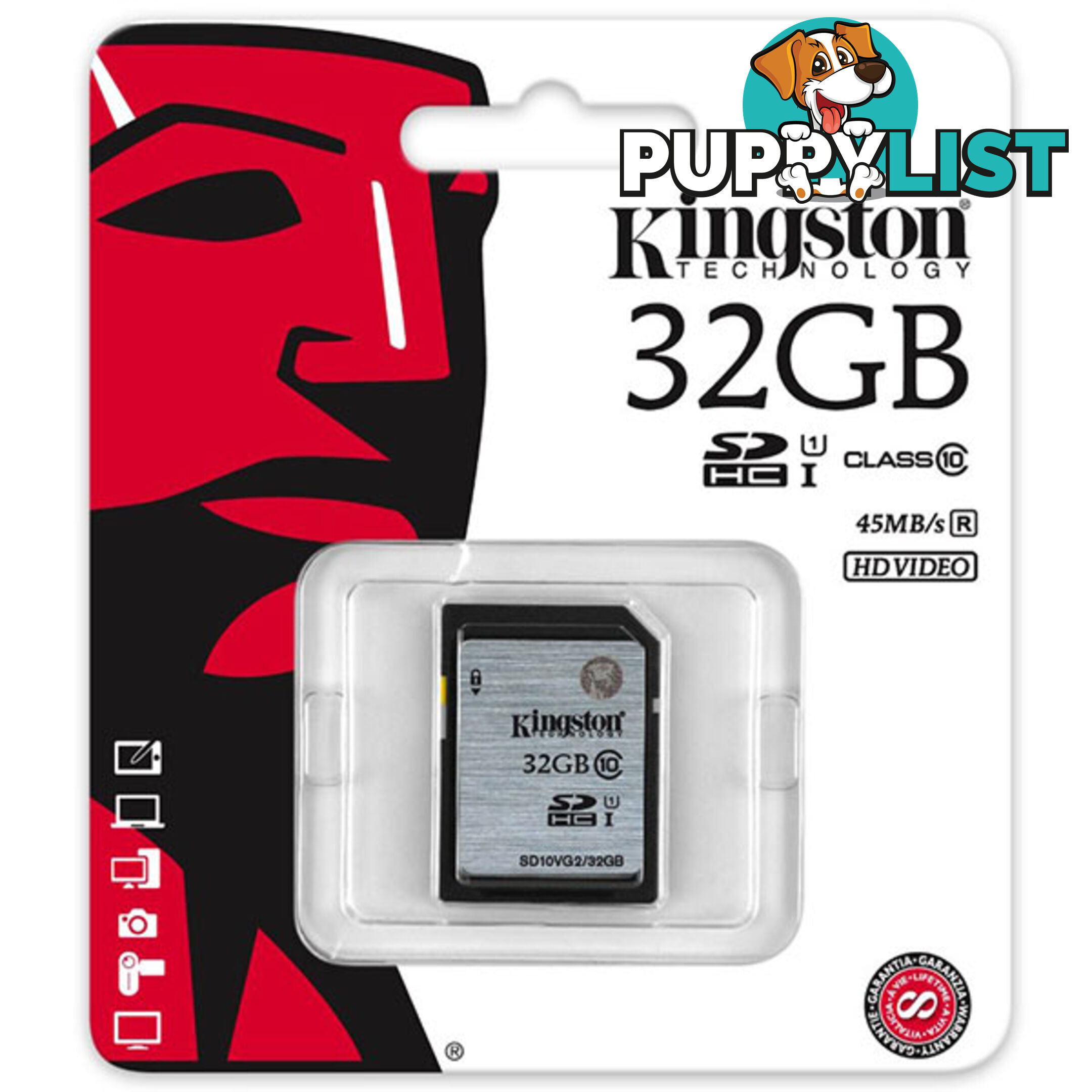 KINGSTON 32GB SDHC Class10 UHS-I 80MB/s Read Flash Card  Retail  (SD10VG2/32GBFR)