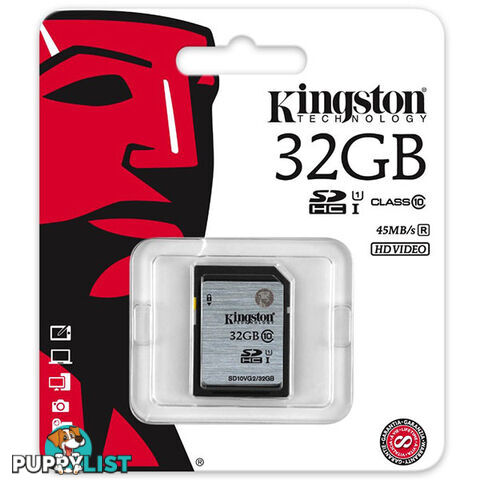 KINGSTON 32GB SDHC Class10 UHS-I 80MB/s Read Flash Card  Retail  (SD10VG2/32GBFR)