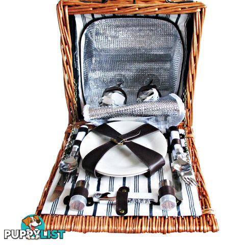 2 Person Picnic Basket Set w/ Cooler Bag Blanket