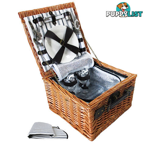 2 Person Picnic Basket Set w/ Cooler Bag Blanket