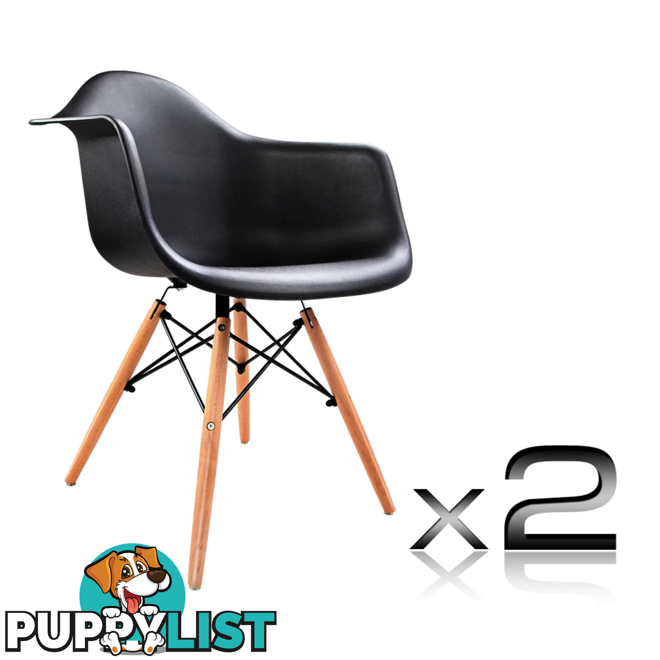 Set of 2 Replica Eames Cafe Chairs Beech Black