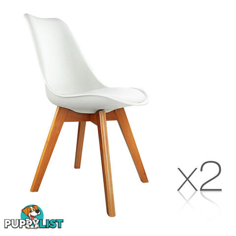 Set of 2 Dining Chair PU Leather Seat White