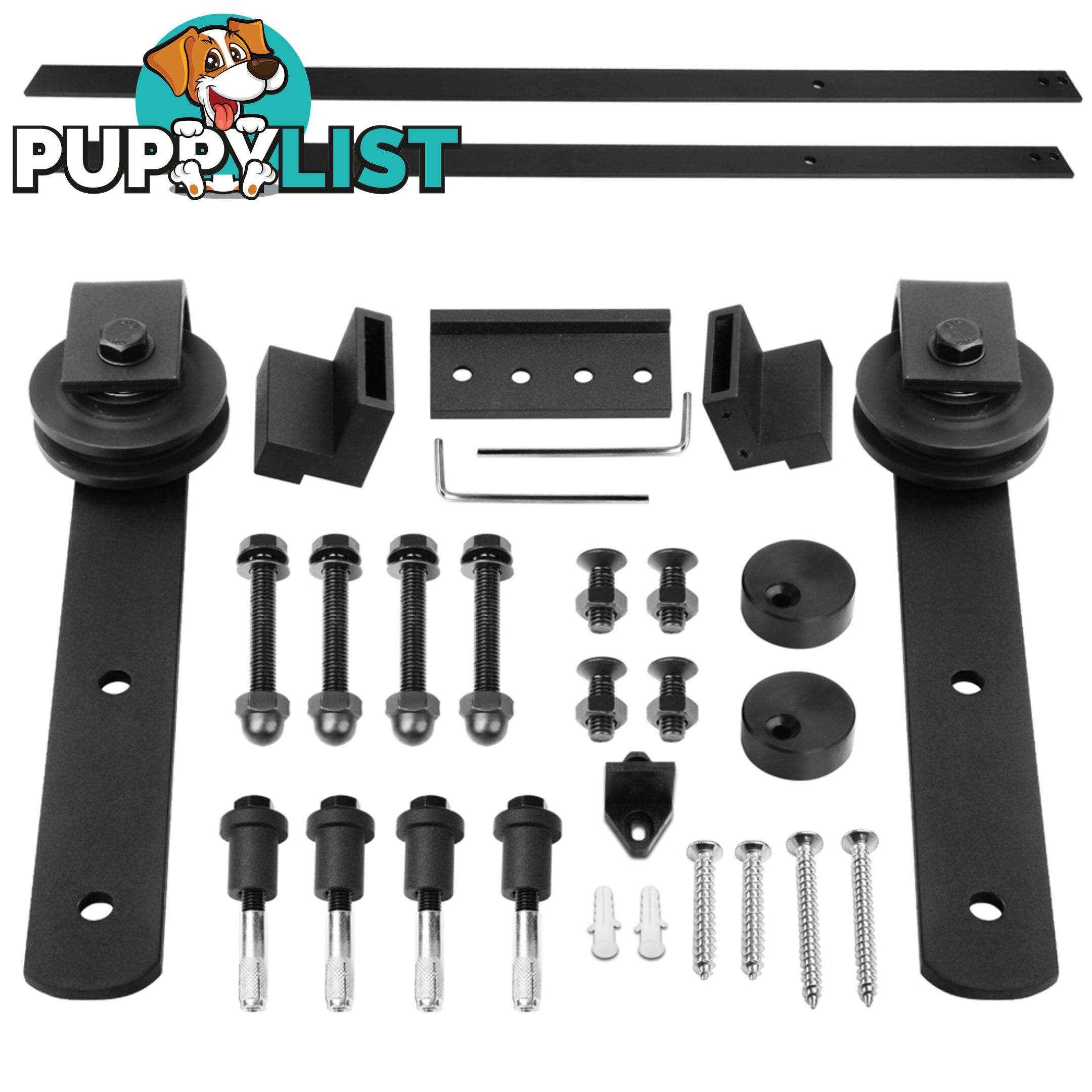 Sliding Door Hardware Track Set Powder Coat Steel Black