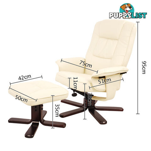 PU Leather Lounge Recliner Chair Ottoman Beige