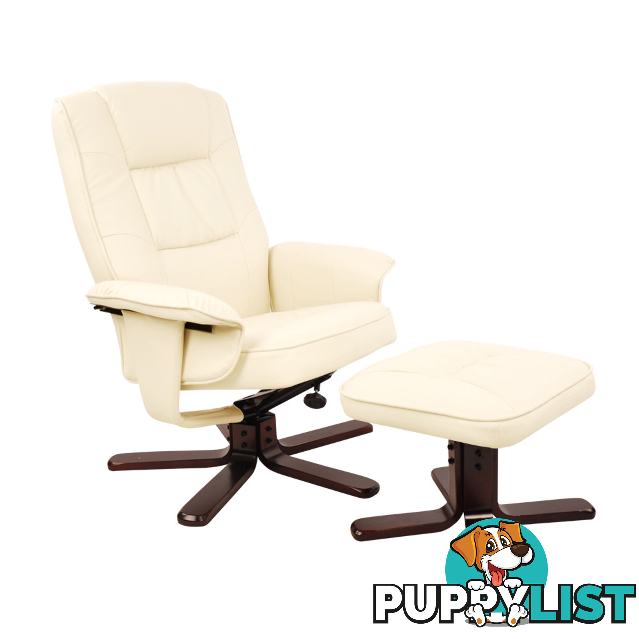 PU Leather Lounge Recliner Chair Ottoman Beige