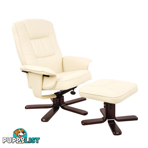 PU Leather Lounge Recliner Chair Ottoman Beige