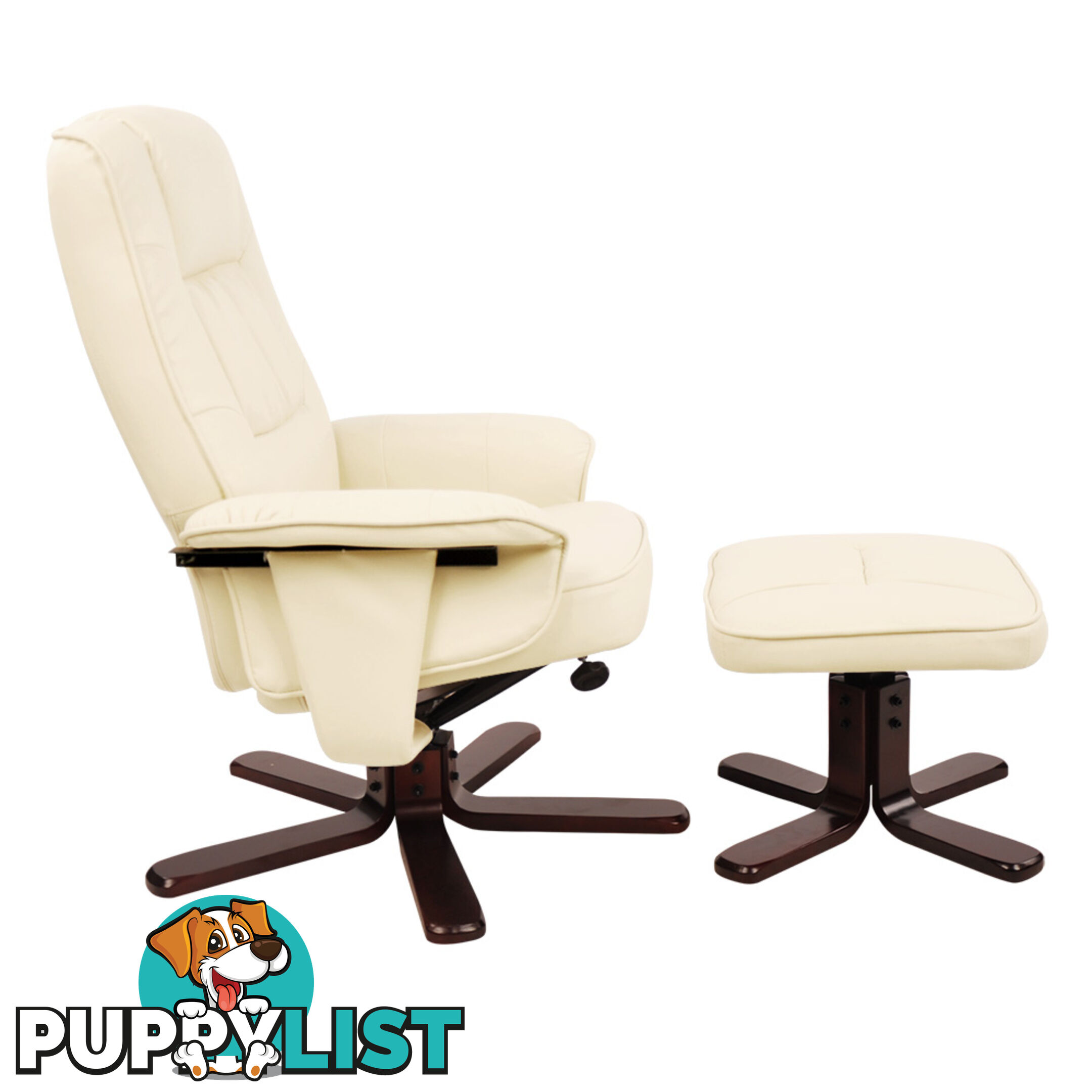 PU Leather Lounge Recliner Chair Ottoman Beige