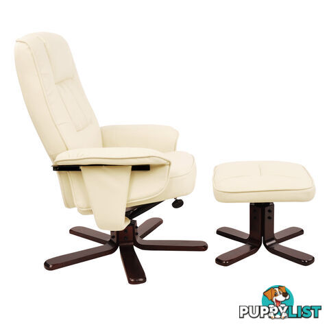 PU Leather Lounge Recliner Chair Ottoman Beige