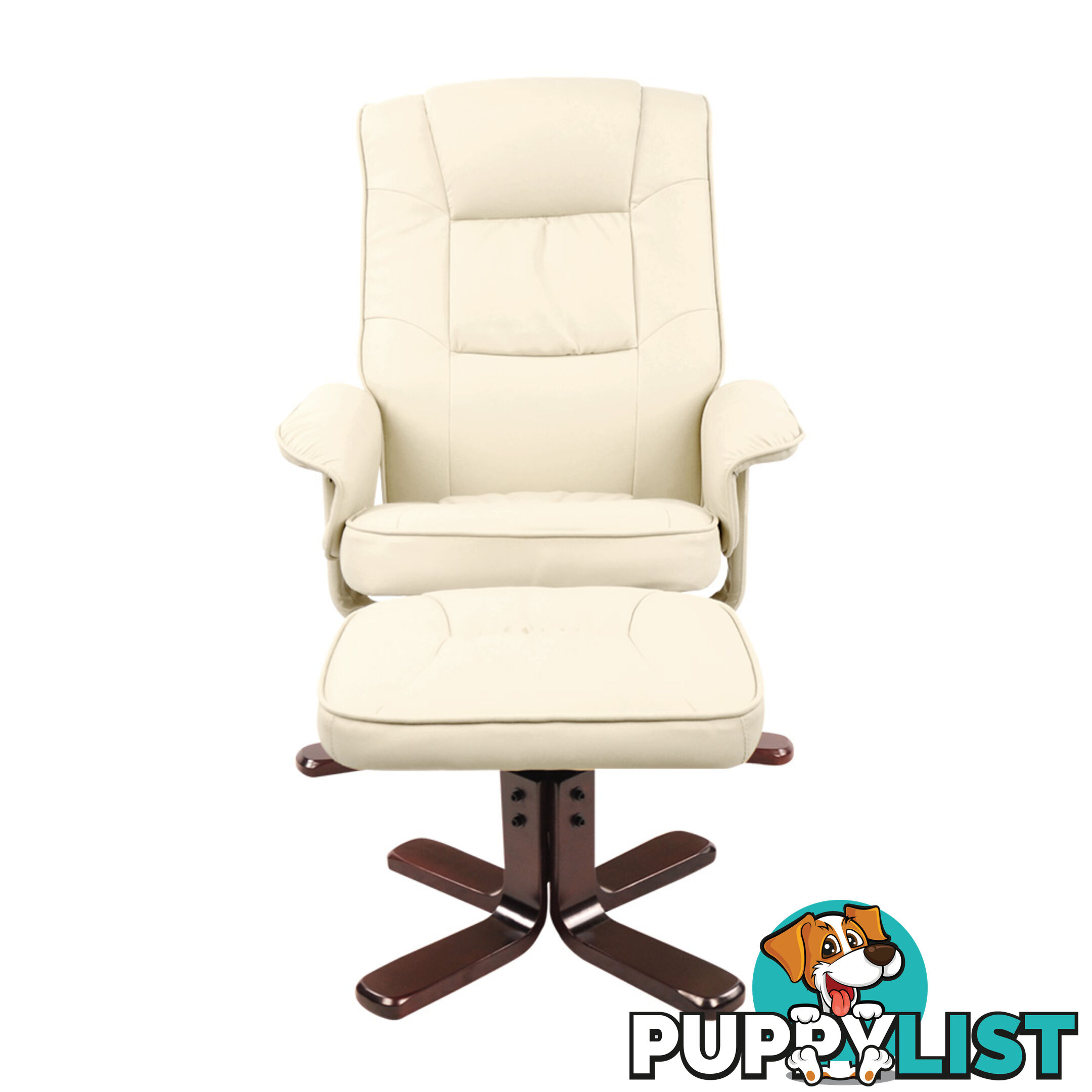 PU Leather Lounge Recliner Chair Ottoman Beige