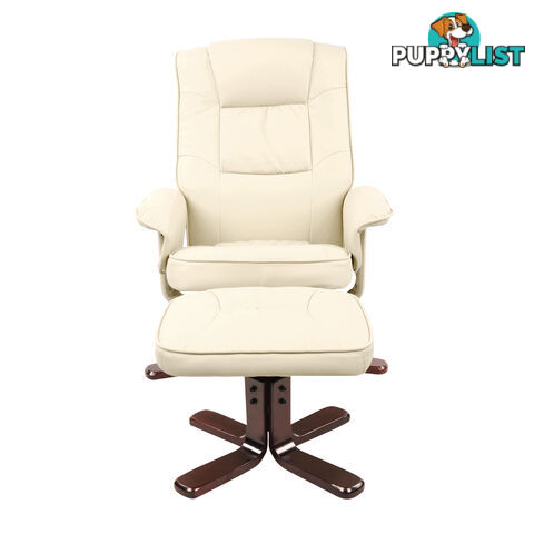 PU Leather Lounge Recliner Chair Ottoman Beige