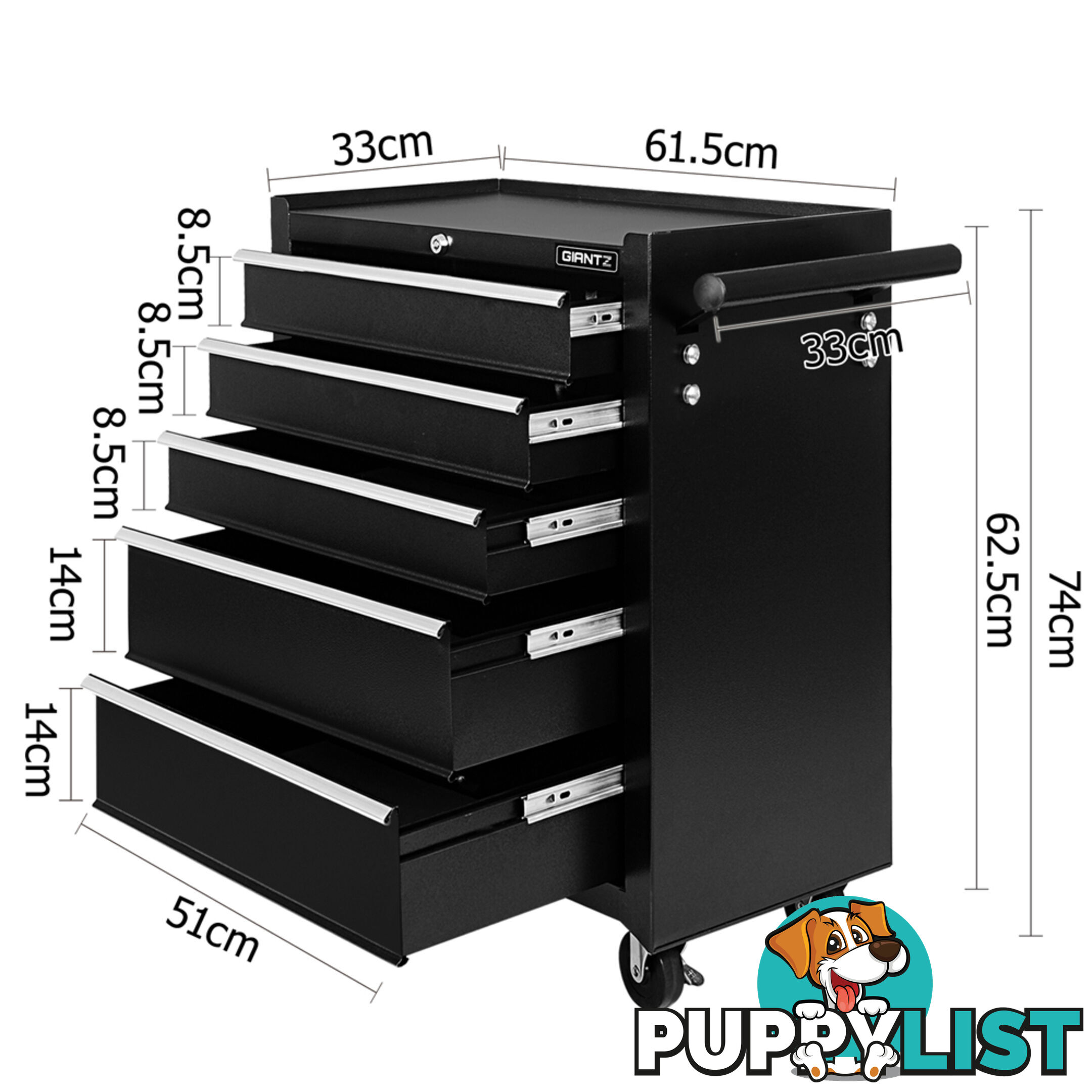 5 Drawers Roller Toolbox Cabinet  Black