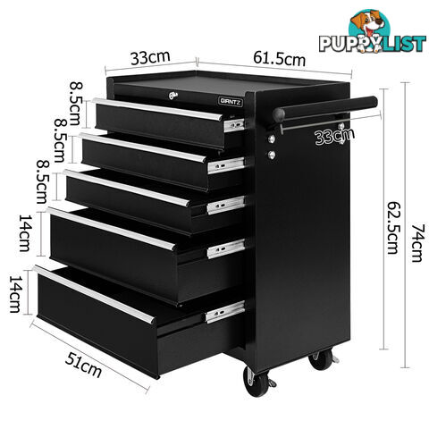 5 Drawers Roller Toolbox Cabinet  Black