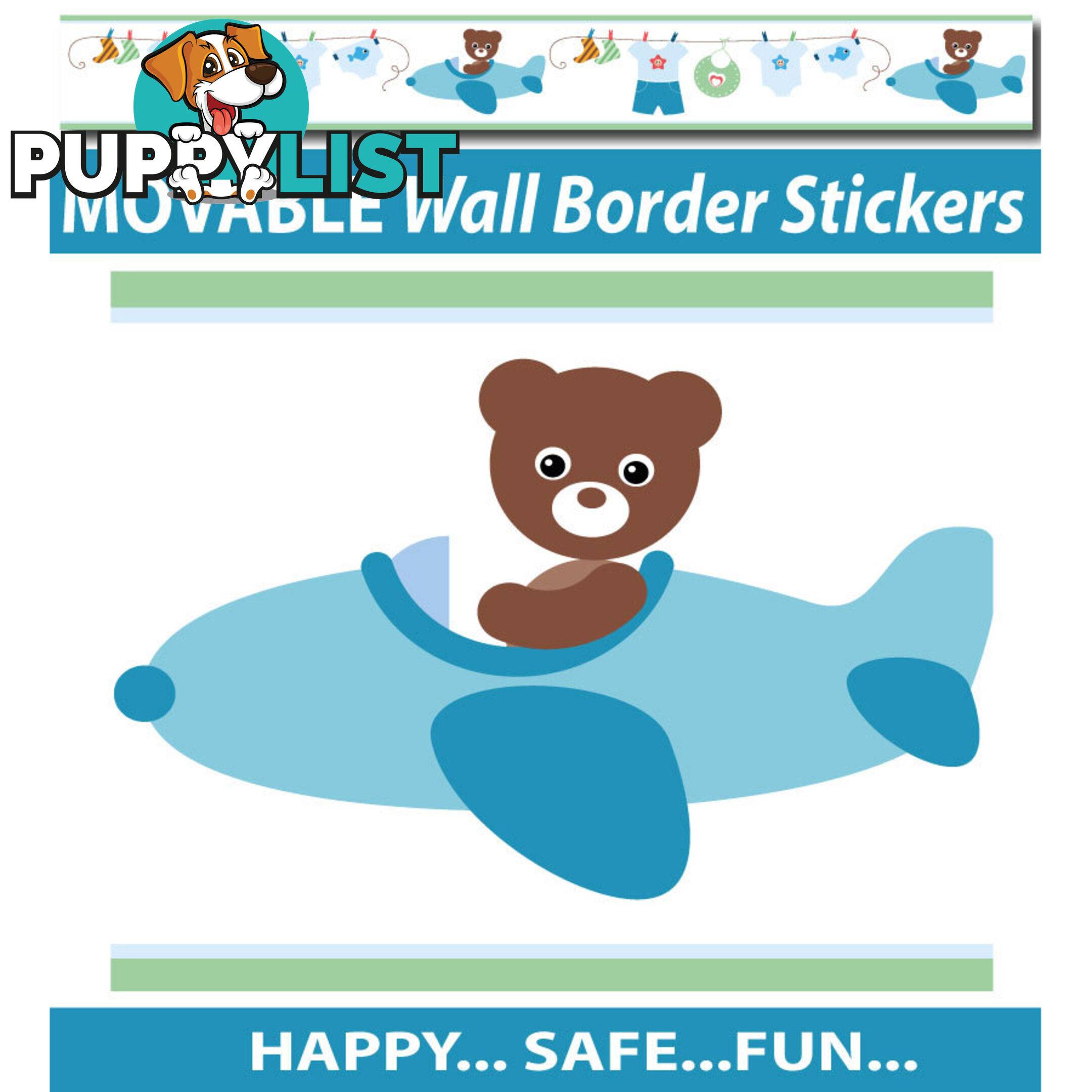 Boy's Blue Bears Wall Border Stickers - Totally Movable