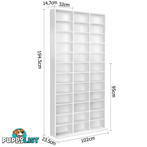 Adjustable CD DVD Book Storage Shelf White