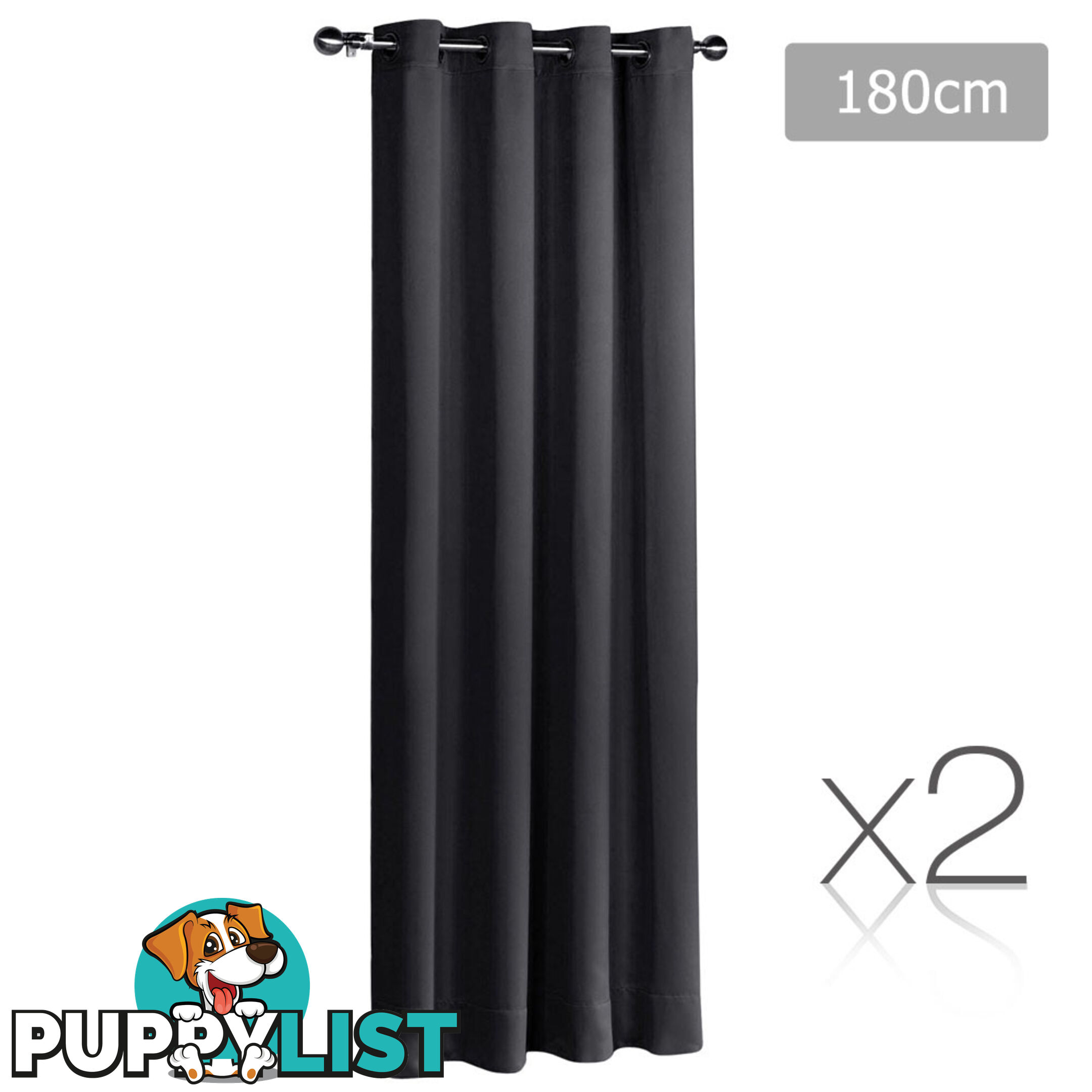 Set of 2 ArtQueen 3 Pass Eyelet Blockout Curtain Black 180cm