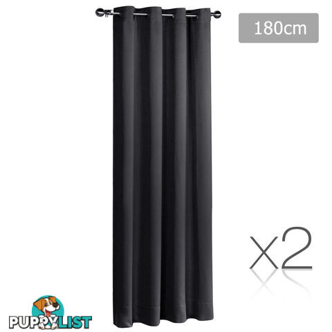 Set of 2 ArtQueen 3 Pass Eyelet Blockout Curtain Black 180cm