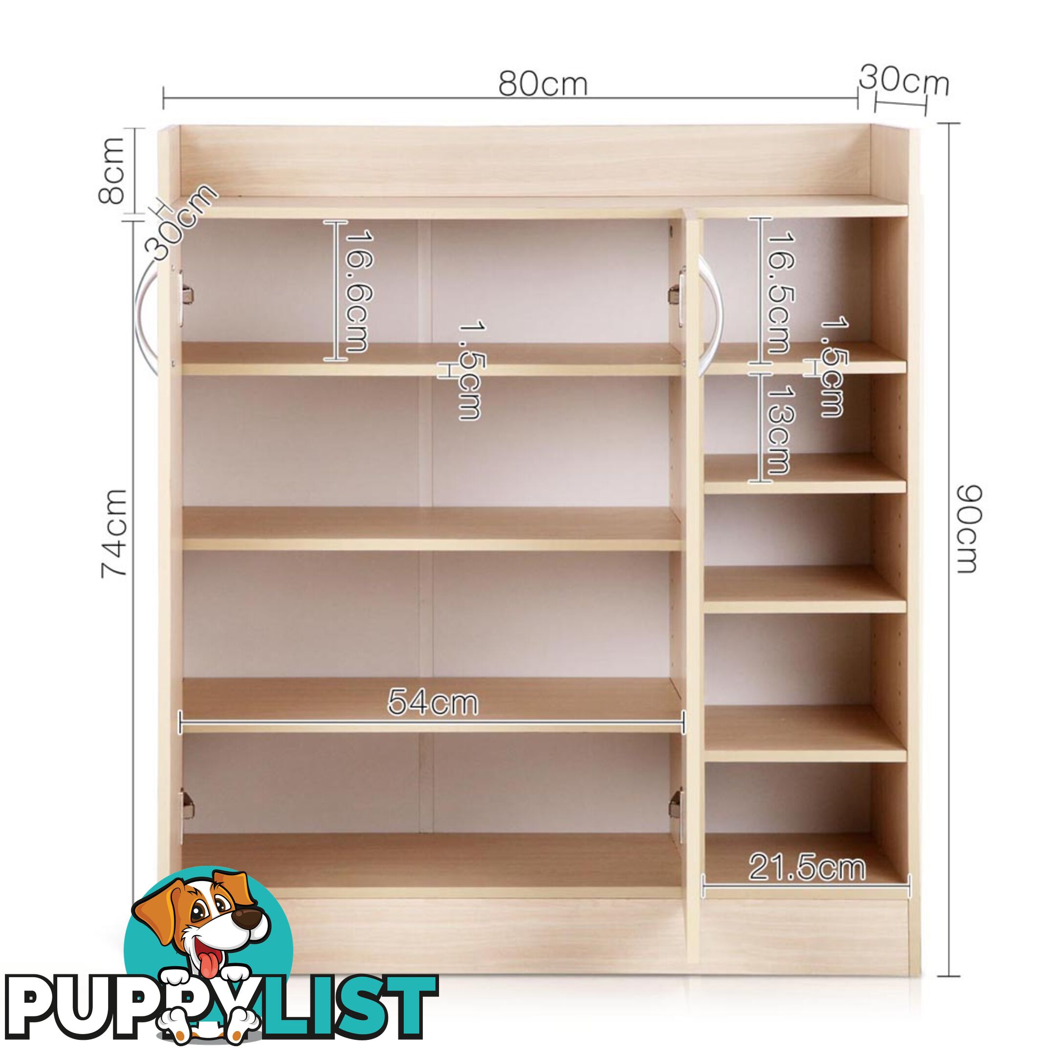 2 Doors Shoe Cabinet Storage Cupboard - Natural Timber