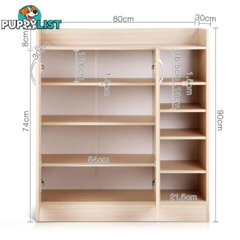 2 Doors Shoe Cabinet Storage Cupboard - Natural Timber