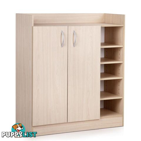 2 Doors Shoe Cabinet Storage Cupboard - Natural Timber