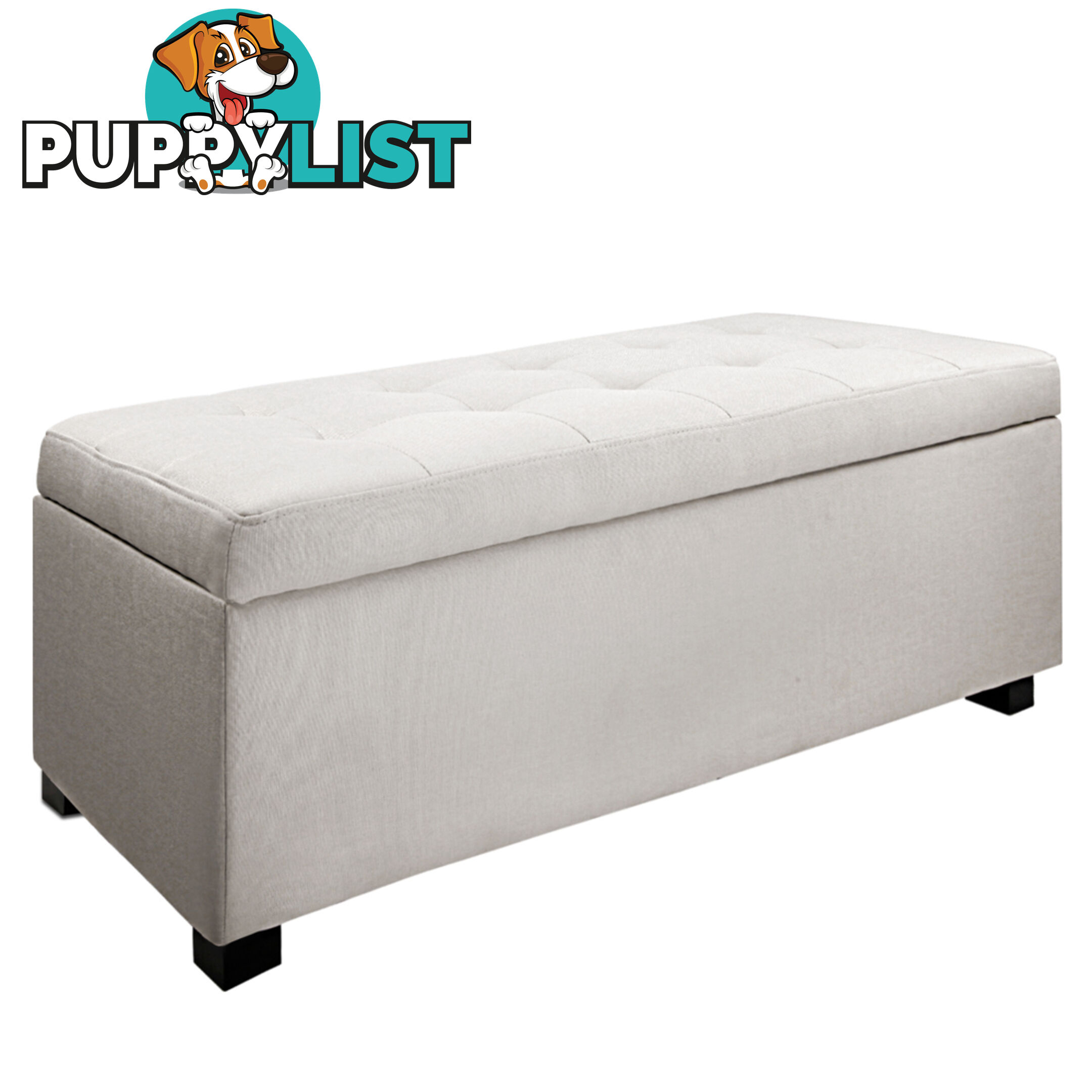 Faux Linen Ottoman Storage Foot Stool Large Beige