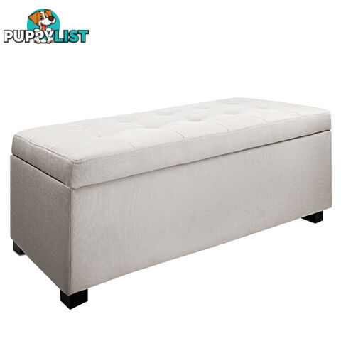 Faux Linen Ottoman Storage Foot Stool Large Beige