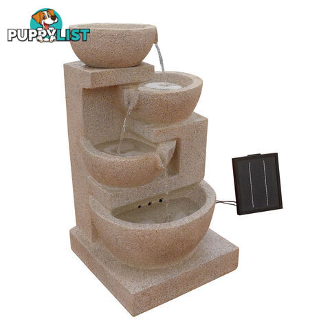 Solar Power Four-Tier Water Fountain Feature w/ LED Light Sand Beige