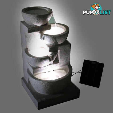 Solar Power Four-Tier Water Fountain Feature w/ LED Light Sand Beige