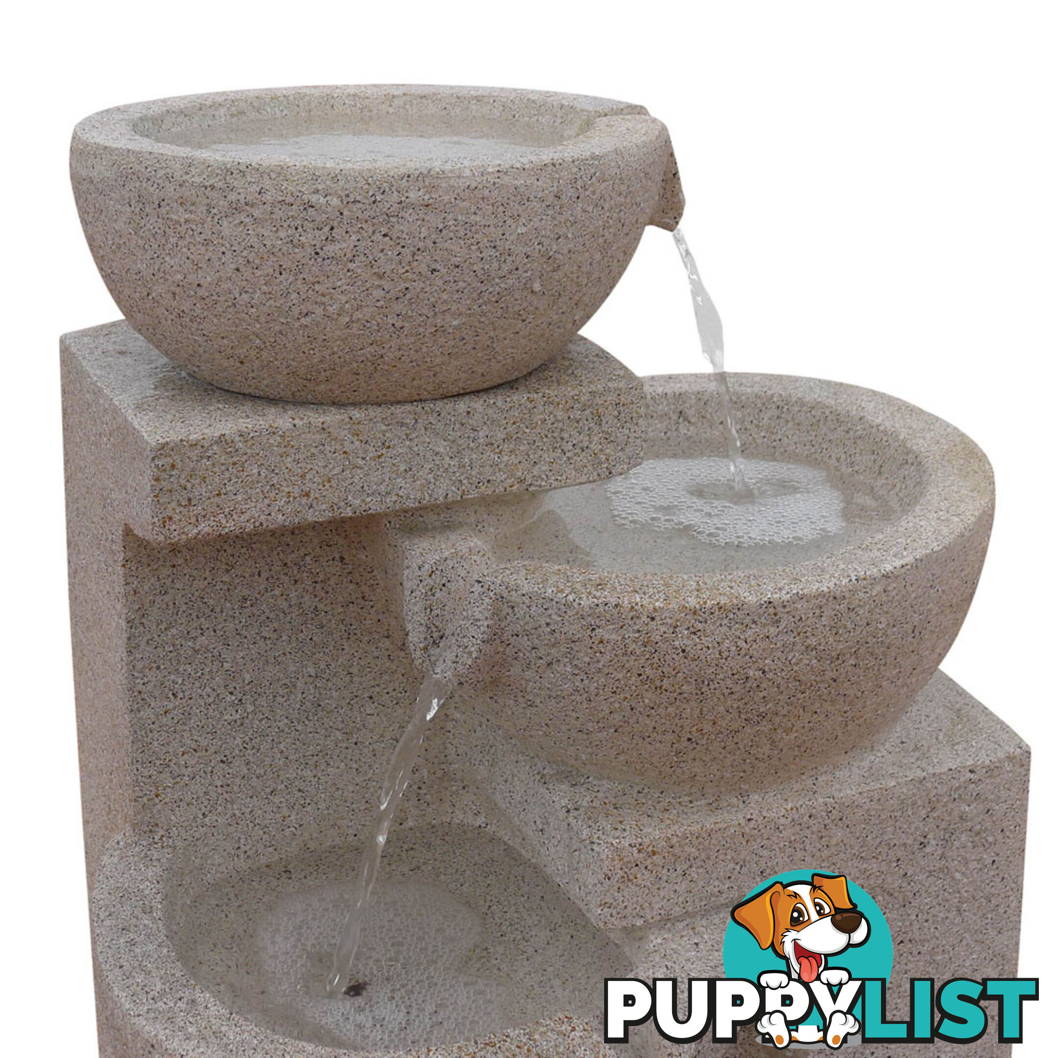 Solar Power Four-Tier Water Fountain Feature w/ LED Light Sand Beige