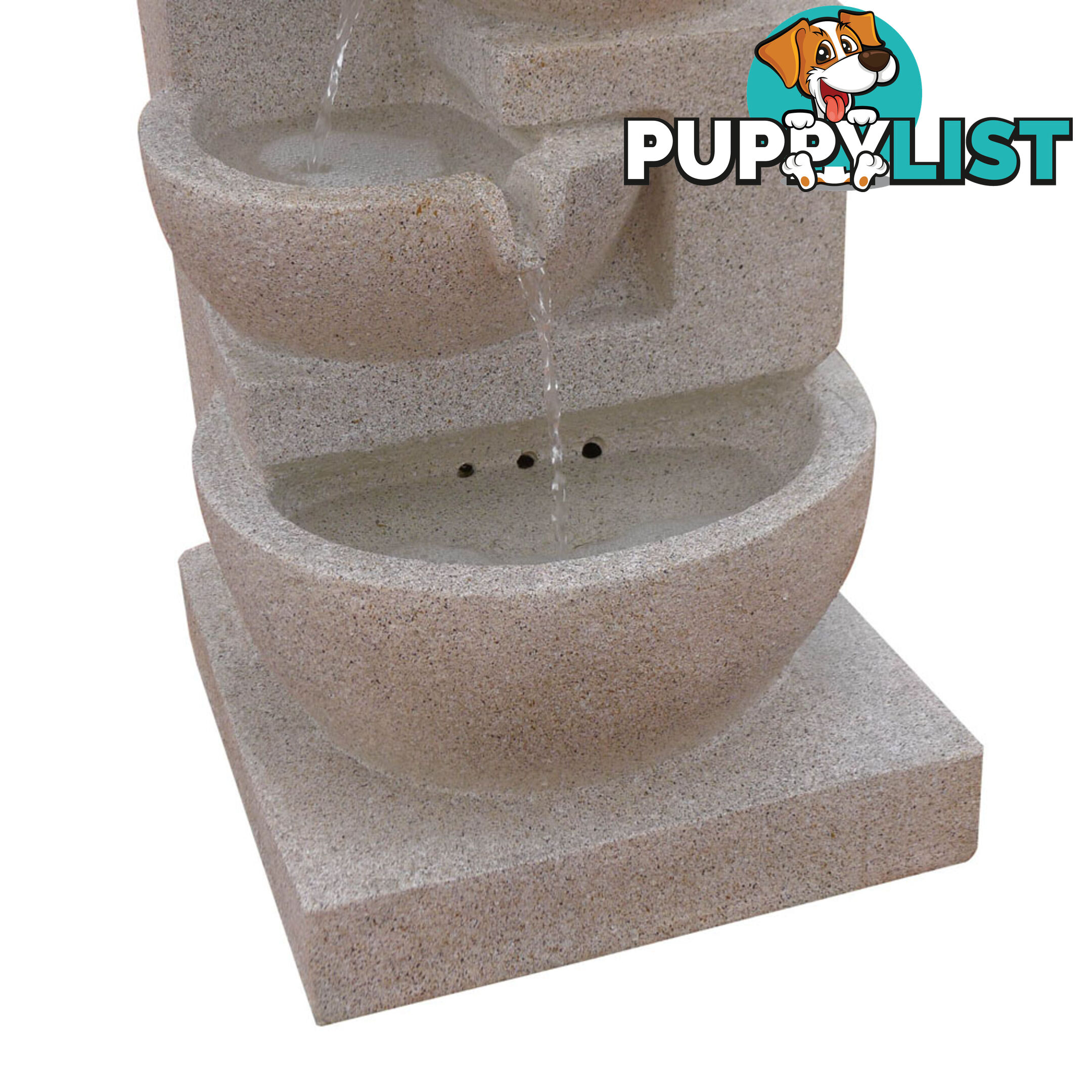 Solar Power Four-Tier Water Fountain Feature w/ LED Light Sand Beige