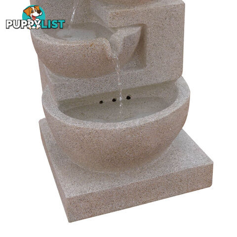 Solar Power Four-Tier Water Fountain Feature w/ LED Light Sand Beige