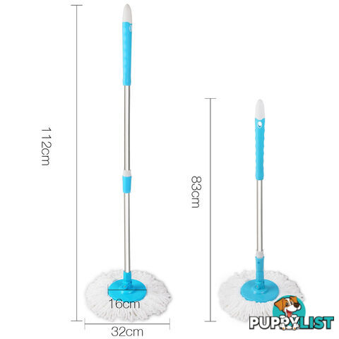 360 Degree Spinning Mop Microfibre Spin Dry Bucket with 2 Mop Heads - Blue