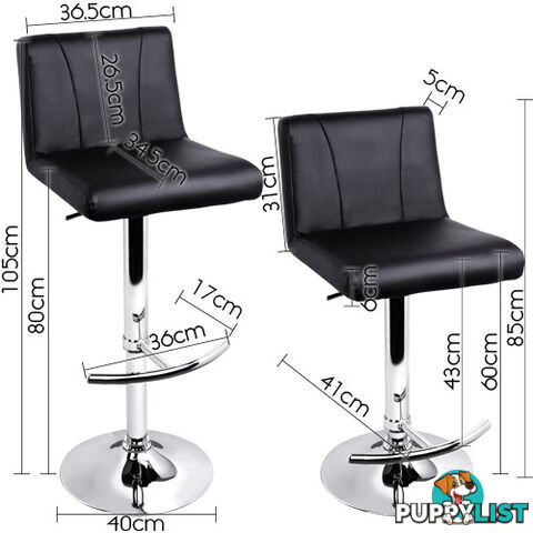 Set of 2 PU Leather Kitchen Bar Stool Black