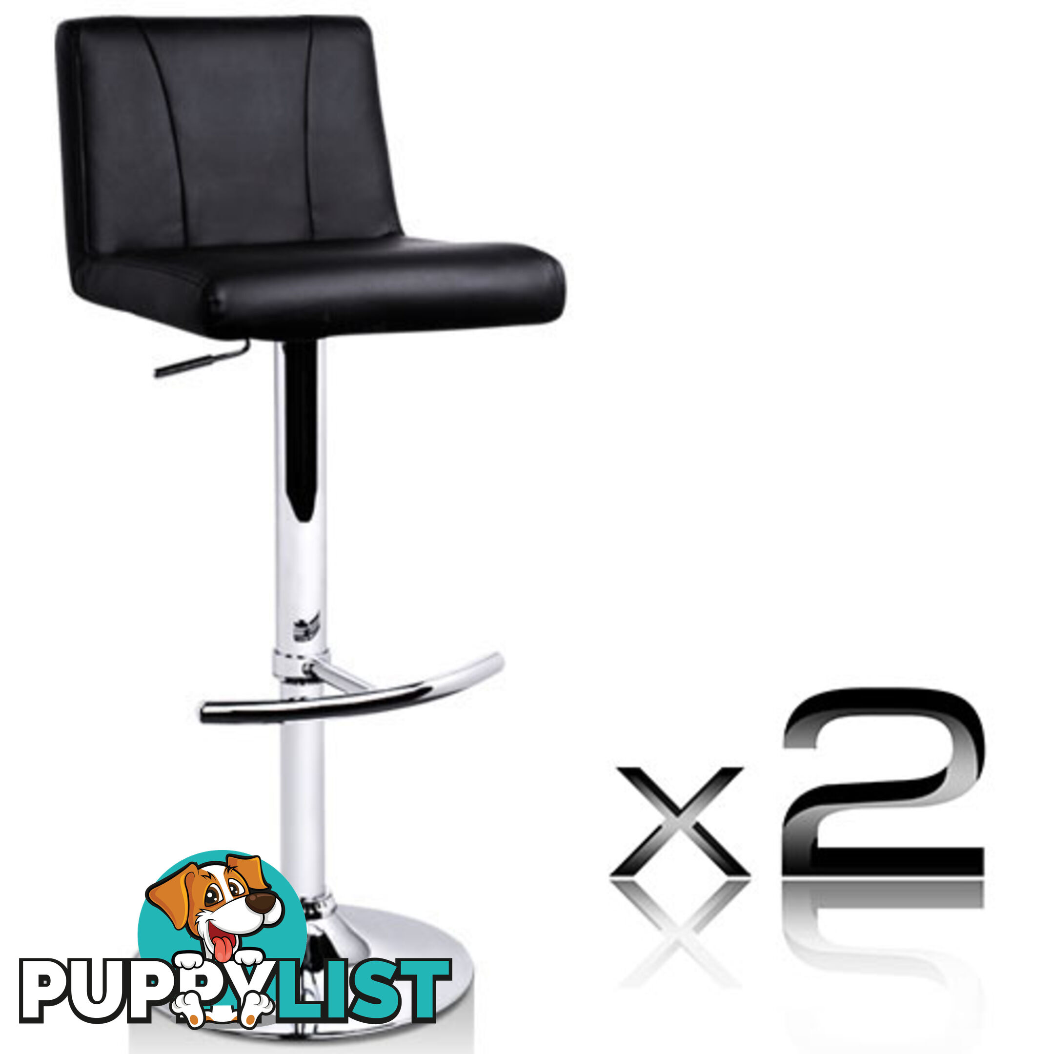 Set of 2 PU Leather Kitchen Bar Stool Black