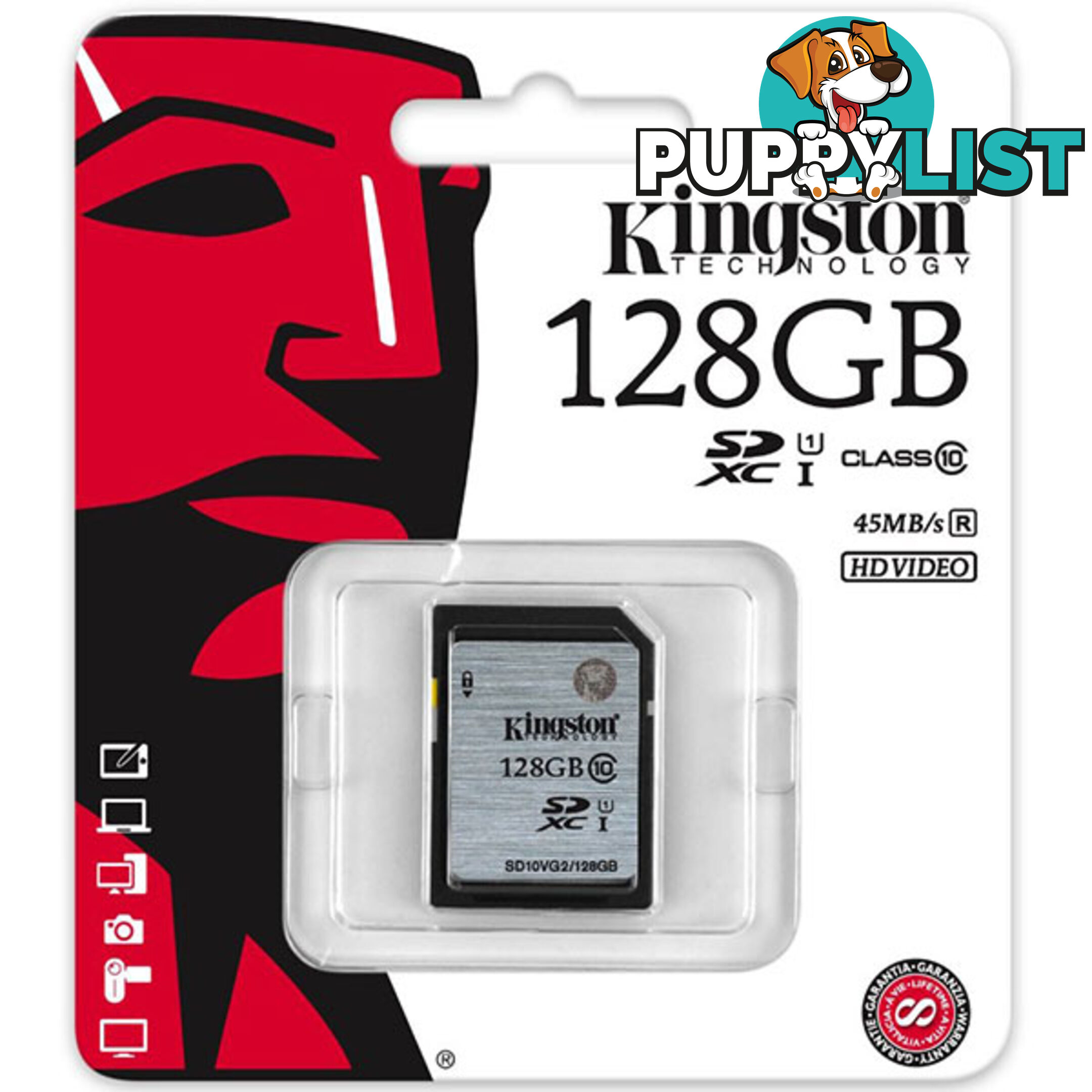 KINGSTON 128GB SDXC Class10 UHS-I 80MB/s Read Flash Card  Retail   (SD10VG2/128GBFR)