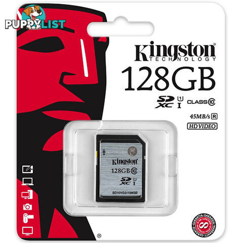 KINGSTON 128GB SDXC Class10 UHS-I 80MB/s Read Flash Card  Retail   (SD10VG2/128GBFR)