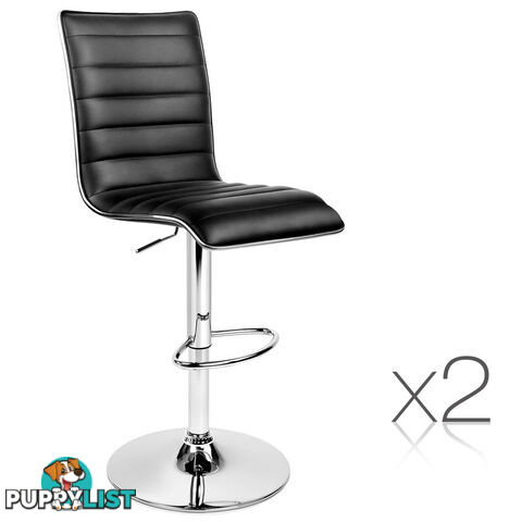 Set of 2 PU Leather Bar Stools - Black