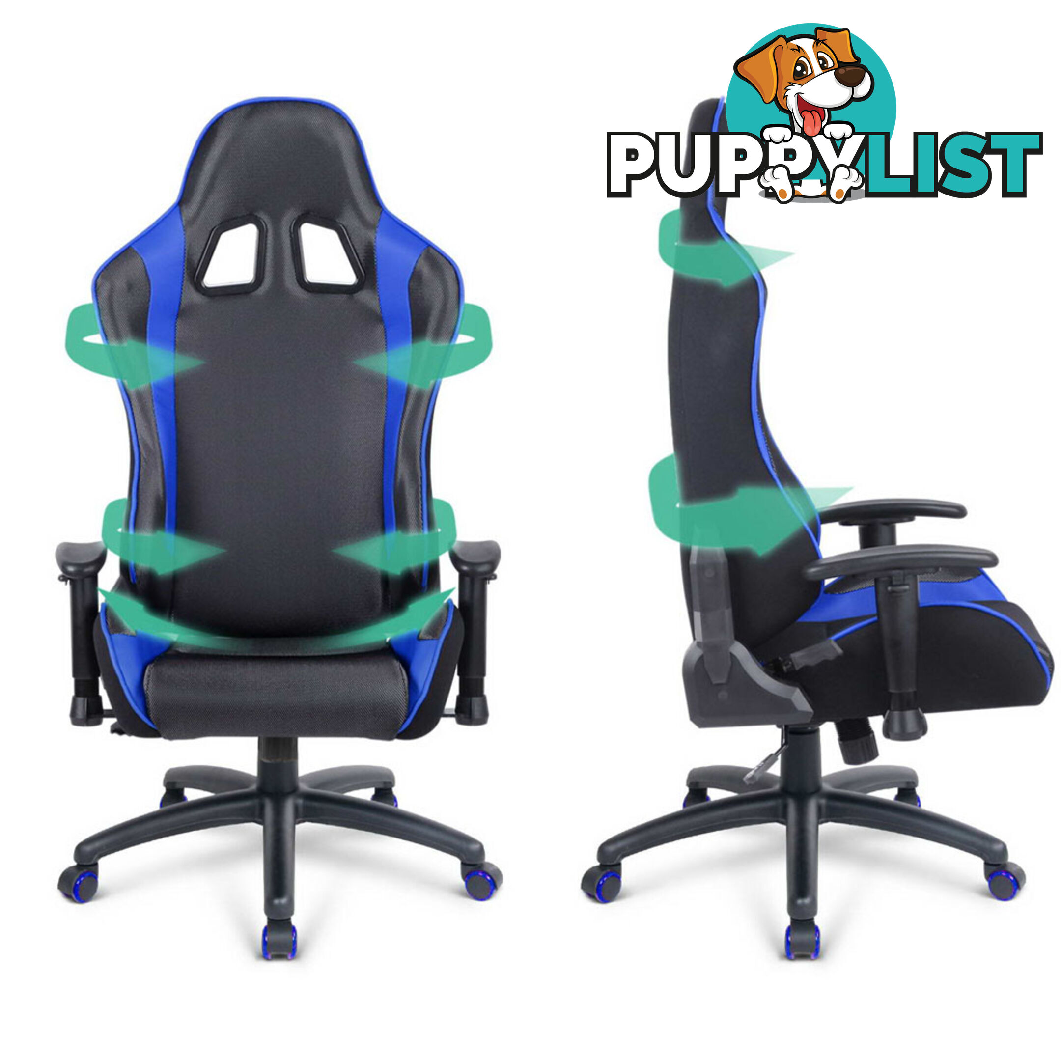 PU Leather & Mesh Reclining Office Desk Gaming Executive Chair - Blue