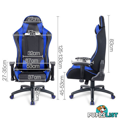 PU Leather & Mesh Reclining Office Desk Gaming Executive Chair - Blue