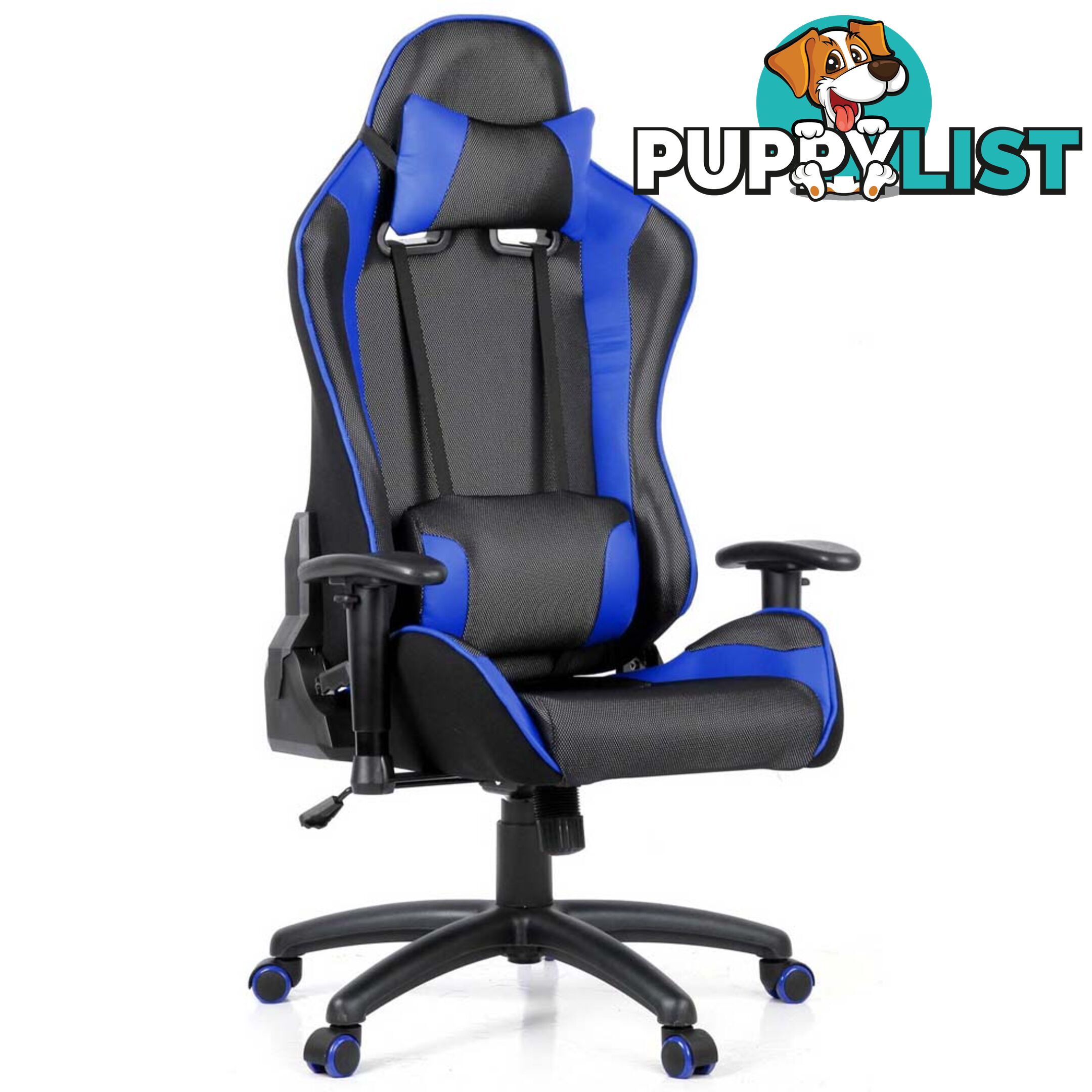 PU Leather & Mesh Reclining Office Desk Gaming Executive Chair - Blue