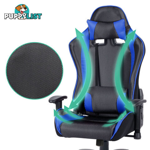 PU Leather & Mesh Reclining Office Desk Gaming Executive Chair - Blue