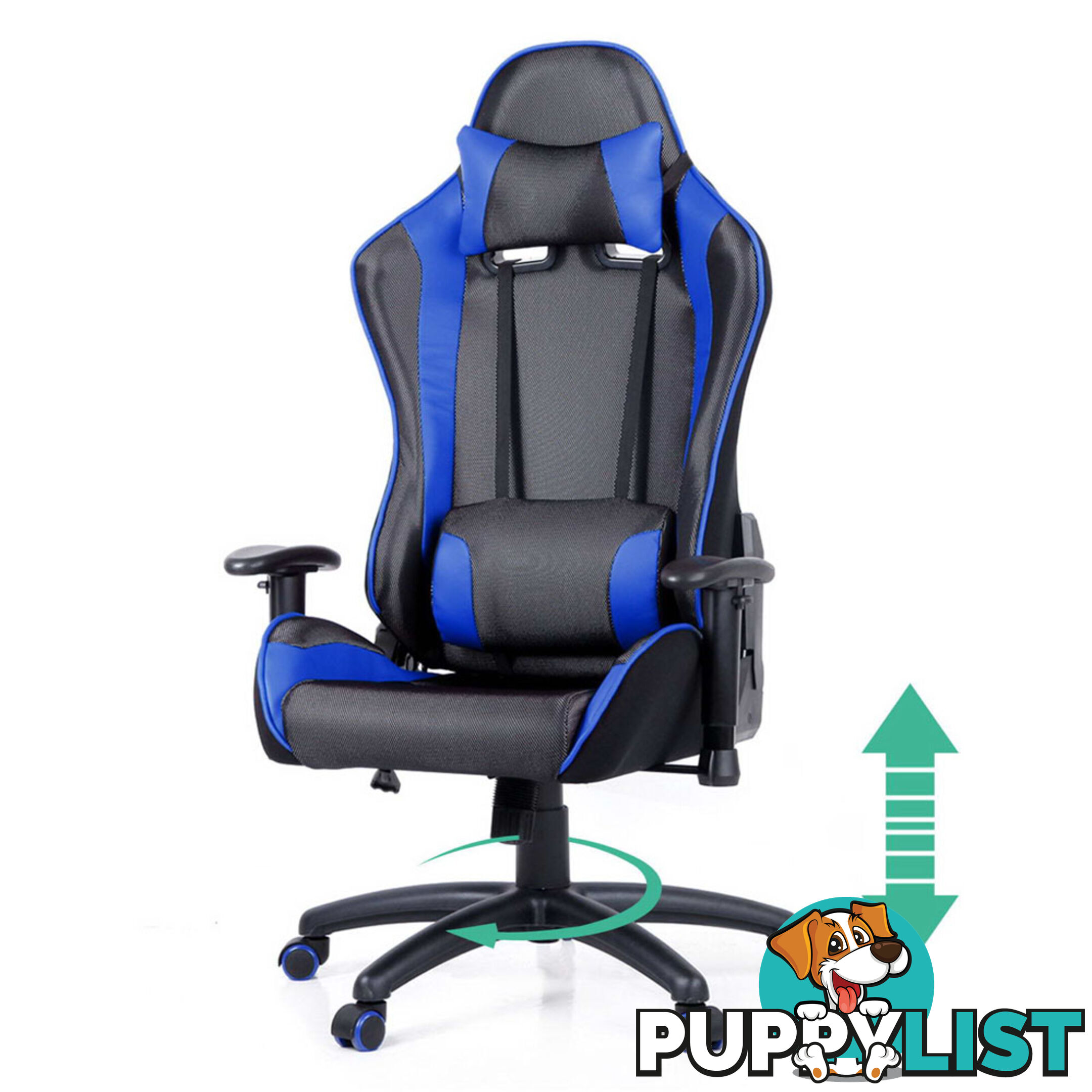 PU Leather & Mesh Reclining Office Desk Gaming Executive Chair - Blue