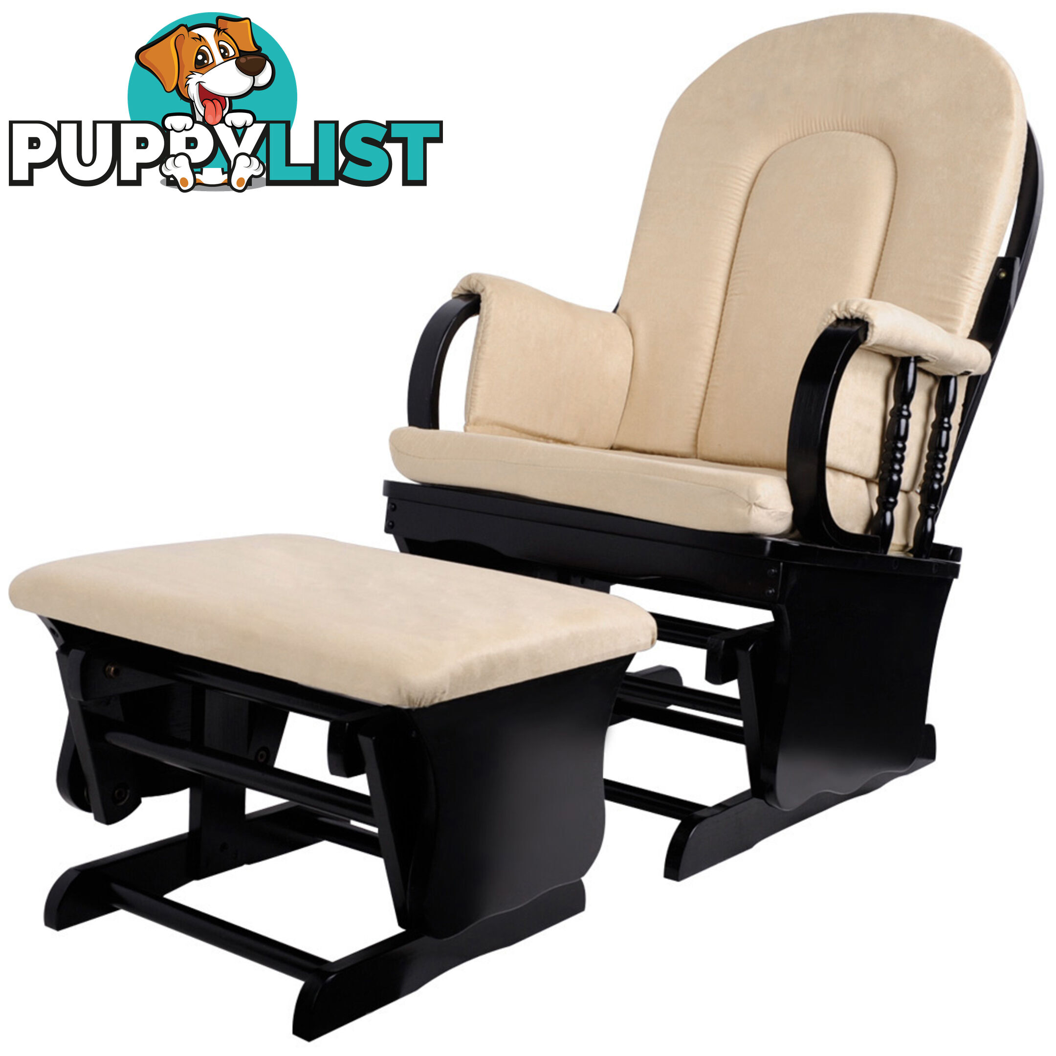 Baby Breast Feeding Sliding Glider Chair w/ Ottoman Beige