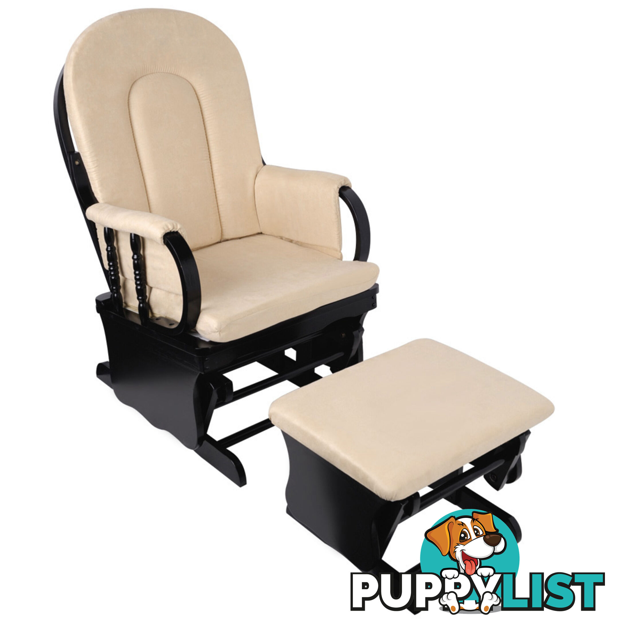 Baby Breast Feeding Sliding Glider Chair w/ Ottoman Beige