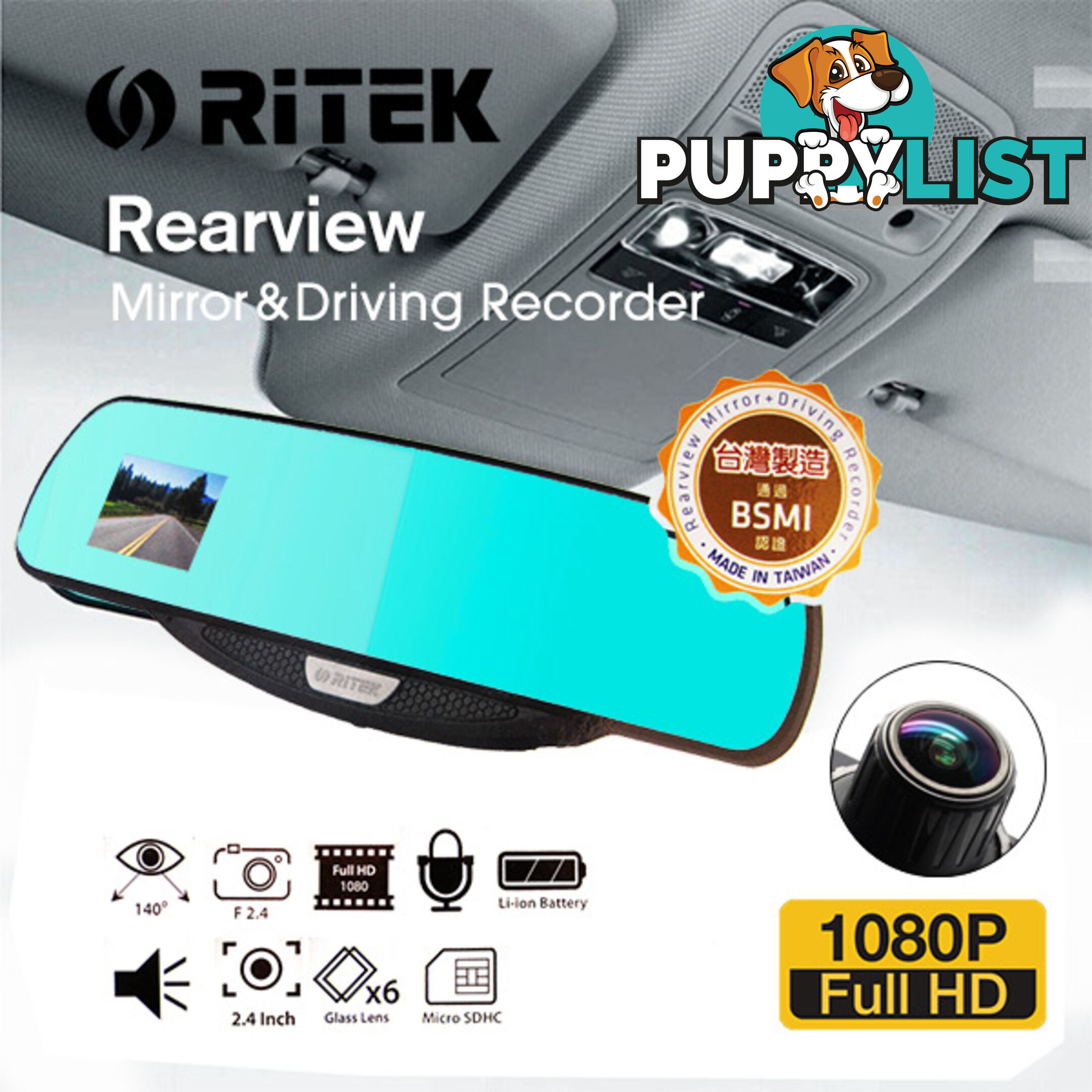 Ritek Full HD 1080 CRMT 01 Rearview Mirror + Driving Recorder