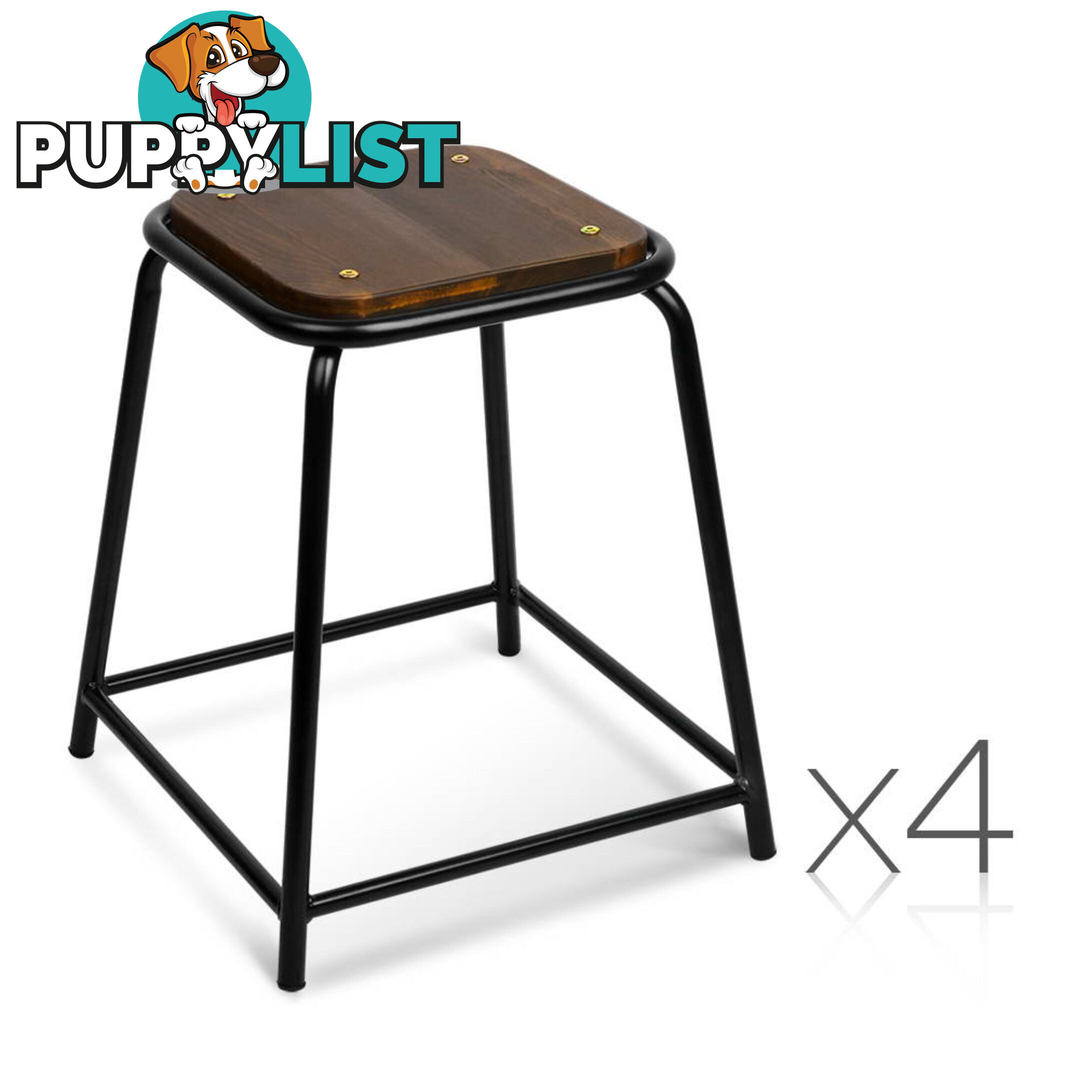 Set of 4 Stackable Wooden Seat Stools _ 48.5CM