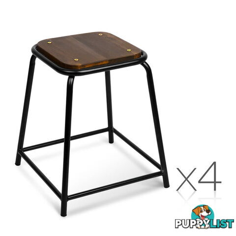 Set of 4 Stackable Wooden Seat Stools _ 48.5CM