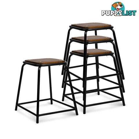 Set of 4 Stackable Wooden Seat Stools _ 48.5CM