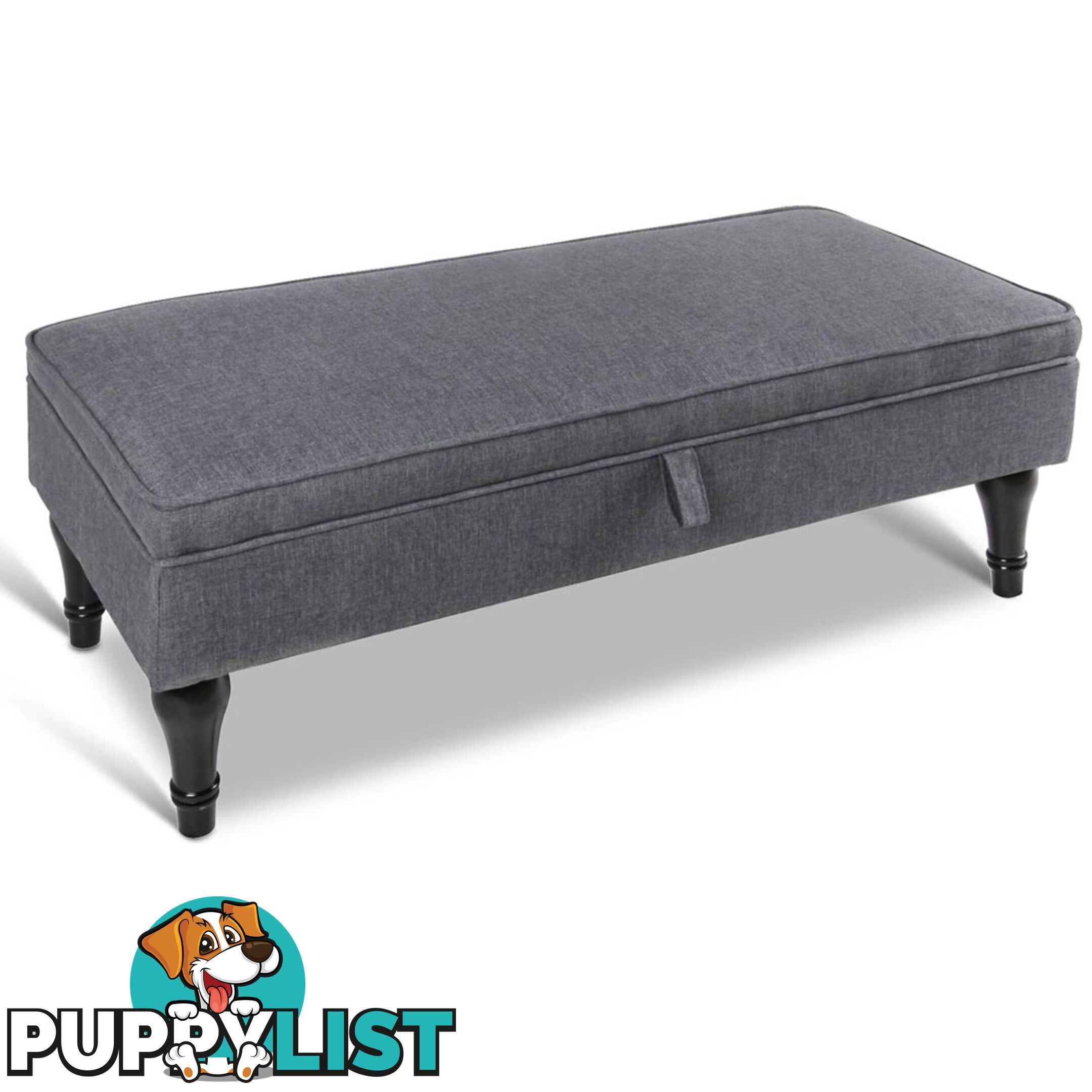 Linen Fabric Storage Ottoman _ Grey