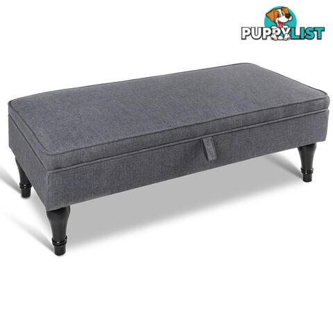 Linen Fabric Storage Ottoman _ Grey